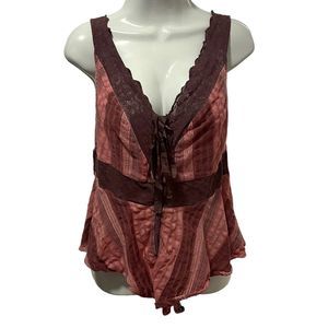 Free People Striped Floral Lace Tank Blouse Purple And Pink Size 8